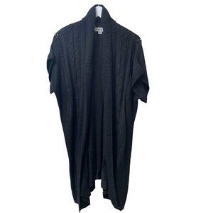 AVENUE Womens Sweater Plus Size 18/20 Cardigan Duster Black Short Sleeve